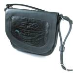 Purse, black, with ostrich leather inlay